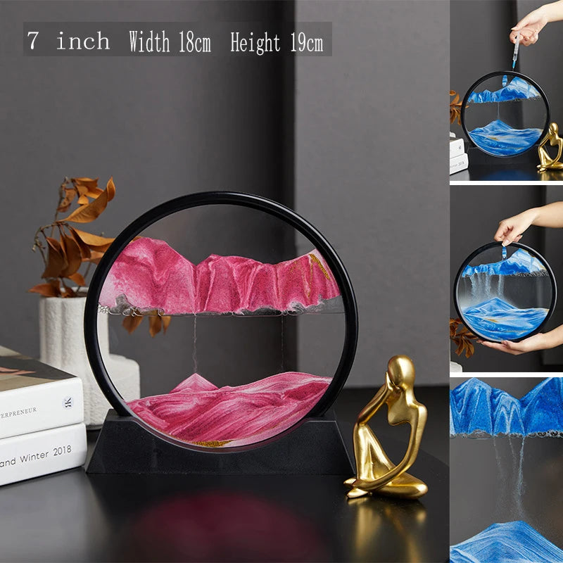 3D Moving Sand Art Picture Round Glass Deep Sea Sandscape Hourglass Quicksand Craft Flowing Painting Office Home Decor Gift