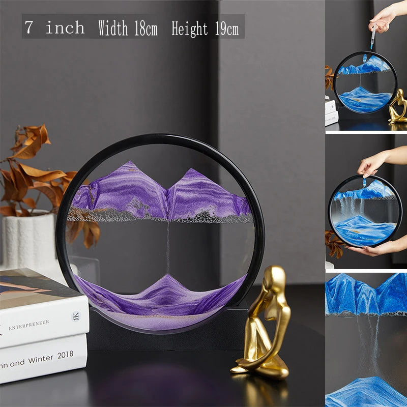 3D Moving Sand Art Picture Round Glass Deep Sea Sandscape Hourglass Quicksand Craft Flowing Painting Office Home Decor Gift
