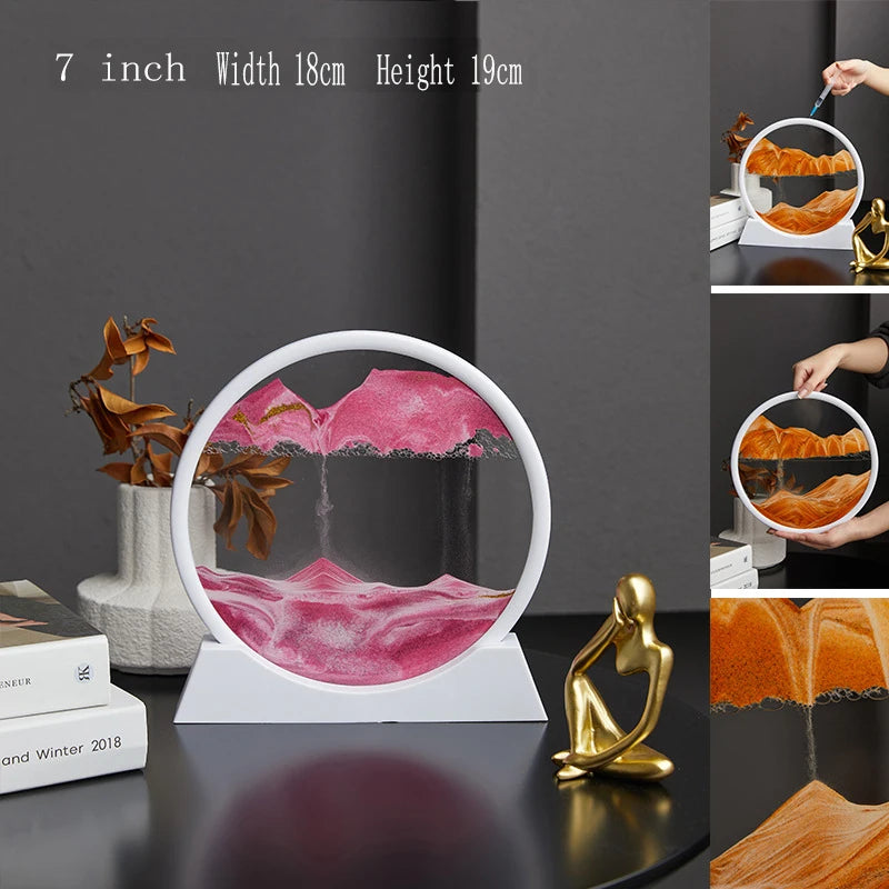 3D Moving Sand Art Picture Round Glass Deep Sea Sandscape Hourglass Quicksand Craft Flowing Painting Office Home Decor Gift