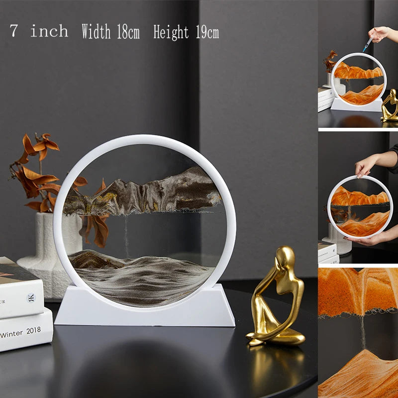 3D Moving Sand Art Picture Round Glass Deep Sea Sandscape Hourglass Quicksand Craft Flowing Painting Office Home Decor Gift